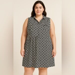 Speed Control New York Women’s 2X Navy & White Geometric Preppy Dress